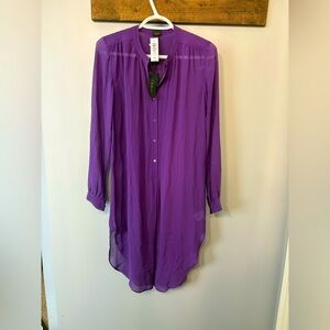 Aritzia Babaton Silk George Purple Sheer Button-Up dress size XS